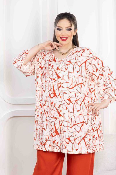 PALSİS Women's Large Size Patterned Shirt Viscose Pants Suit