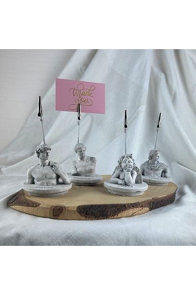 Melouro Gray Antique David, Venus, Apollo and Cupid (Angel) Sculpture Set of 4 Note Holders, Photo Holder