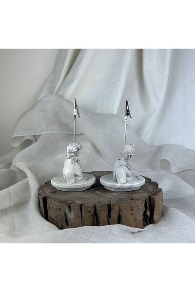 Melouro Gray Antique David and Apollo Pedestal Sculpture 2-Piece Note Holder Set, Photo Holder