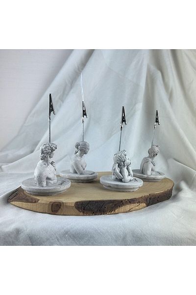 Melouro Gray Antique David, Venus, Apollo and Cupid (Angel) Sculpture Set of 4 Note Holders, Photo Holder