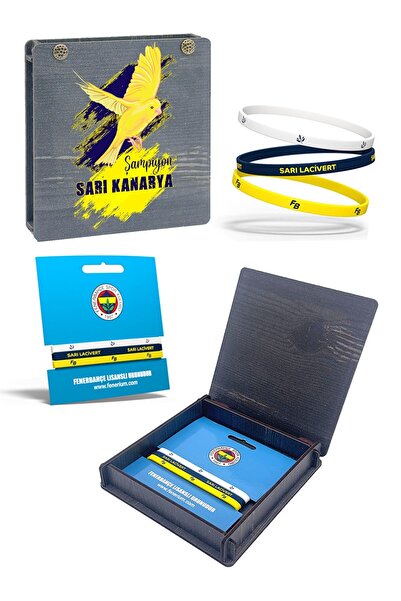 Fenerbahçe 3-Piece Licensed Silicone Bracelet - Canary Printed with Gift Wood...