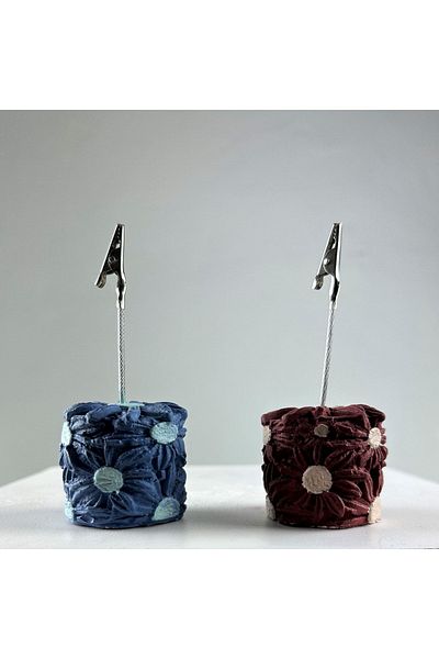Melouro Claret Red Gray Blue Daisy 2-Piece Note Holder Set