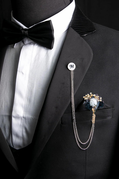 BAYEFENDİ Kişiye Özel Harfli Zincirli Ceket Yaka İğnesi