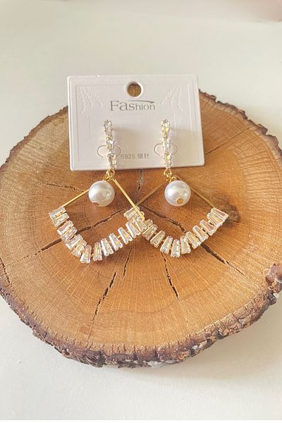 ELMATOLYE Stylish Women's Evening Dress - Zirconium Stone and Pearls Dangle Earrings
