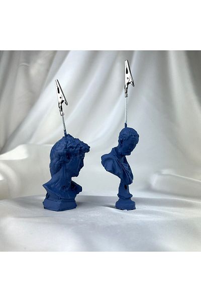 Melouro Gray Blue Michelangelo and David Sculpture 2-Piece Note Holder Set