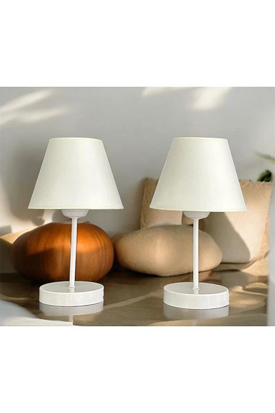 OSC HOME AYDINLATMA TASARIM Modern White Double Bedroom - Table Lamp with Lampshade and Stand