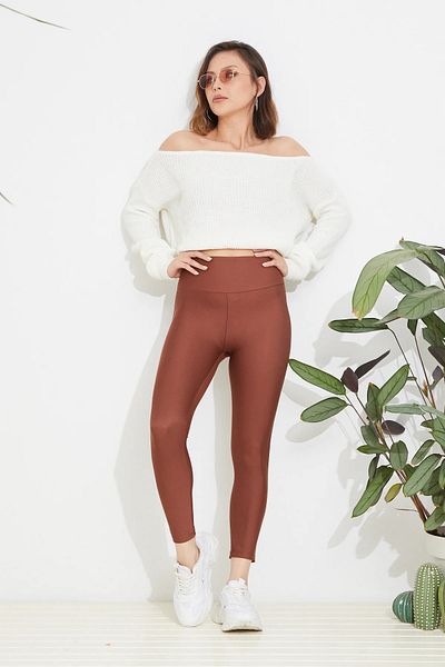Go Veform Jambiere sport pentru femei cu talie înaltă - elastic și maro ZN5121