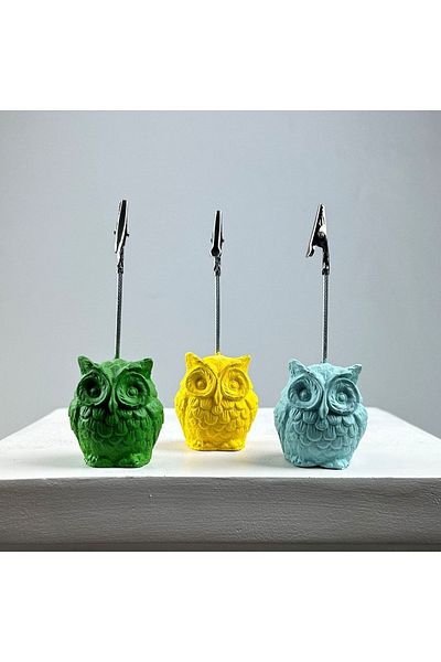 Melouro Owl Note Holder Set of 3 (green - Mint - Yellow)
