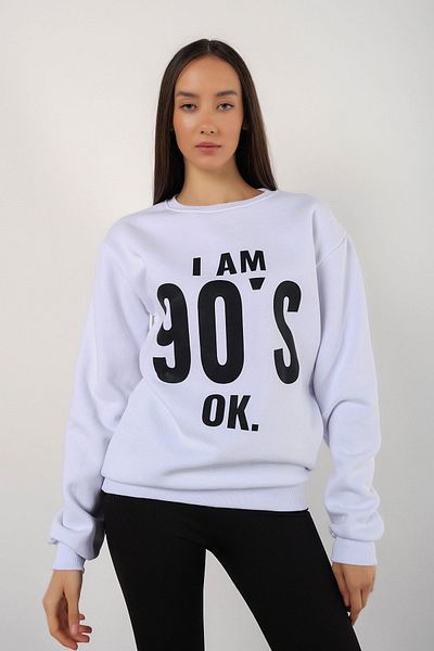 MODAGEN Γυναικείο Φούτερ με στάμπα I'm 90's Crew Neck Oversize