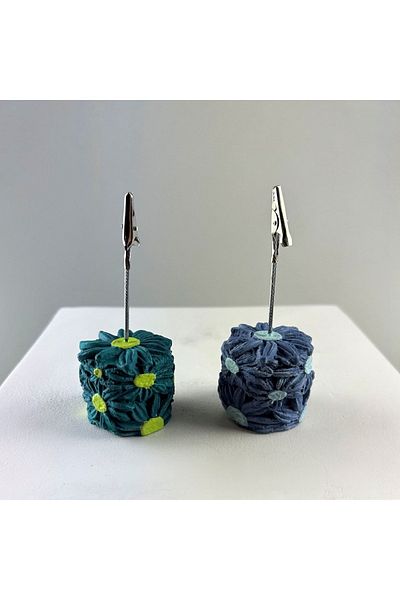 Melouro Dark Green Gray Blue Daisy 2-Piece Note Holder Set