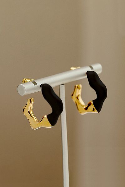 Glaren Asymmetric Design Black Enamel Women's Earrings