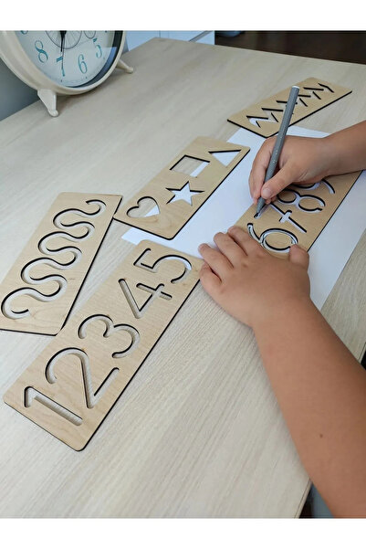 WoodStory Eğitici Ahşap Sayı ve Şekil Ahşap Çizgi Çalışması