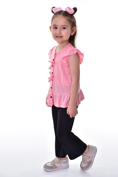 ZUZUNGA Girl's Suit Set with Ruffle Sleeves and Buttoned Bow Detail