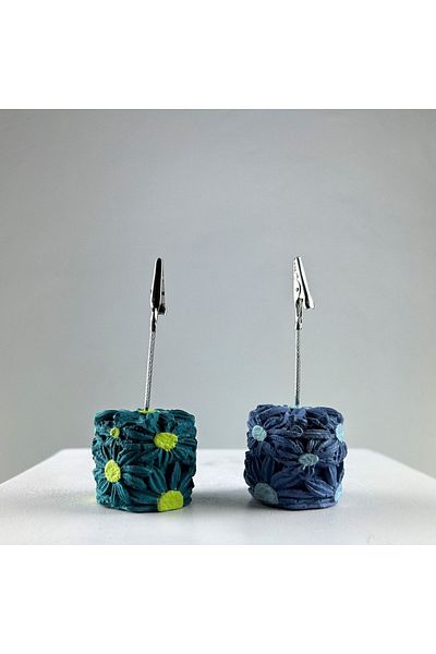Melouro Dark Green Gray Blue Daisy 2-Piece Note Holder Set