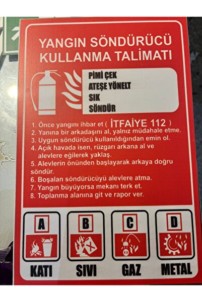 Yangın Söndürücü Kullanma Talimatı Levhası