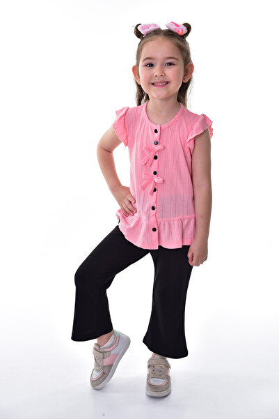 ZUZUNGA Girl's Suit Set with Ruffle Sleeves and Buttoned Bow Detail