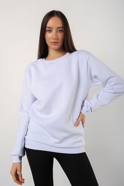 MODAGEN Dámská bílá oversize mikina s potiskem na zádech s výstřihem a výstřihem