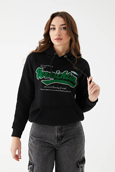 Go Veform Hanorac negru cu model cangur - trei fire și panglică ZN5086