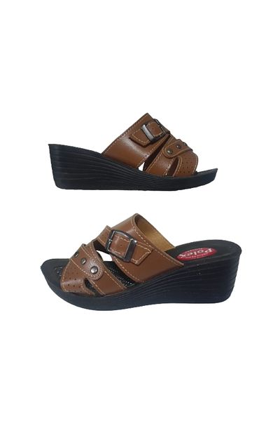 POLEX Brown Colored Buckle Orthopedic Women's Slippers - Narrow Fit, Daily Stylish Plexx75-66