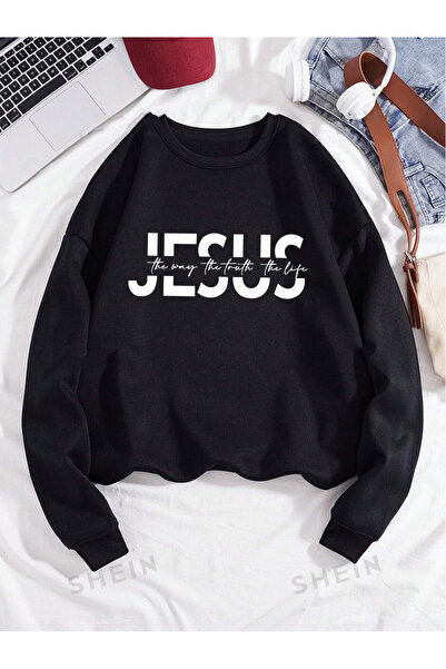 Richarlison Μαύρο unisex φούτερ oversize με στάμπα Jesus και βαμβακερή επένδυ...