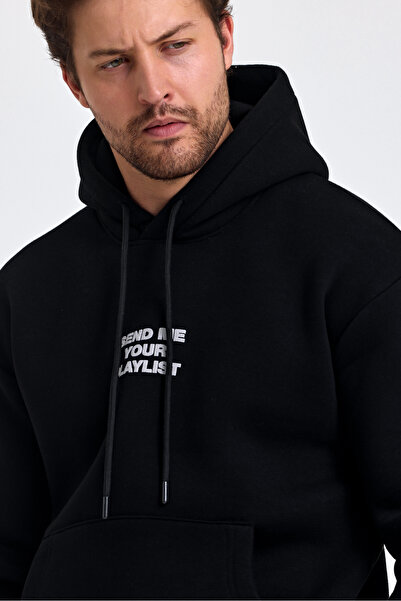 Tarz Cool Ανδρικό κεντημένο φούτερ - με κουκούλα, κορδόνι, κανονική εφαρμογή