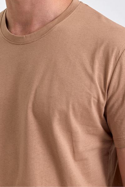 COMBİNE MİCHAİL Ανδρικό T-Shirt Crew Neck Basic Slim Fit - 100% Cotton CARAMEL