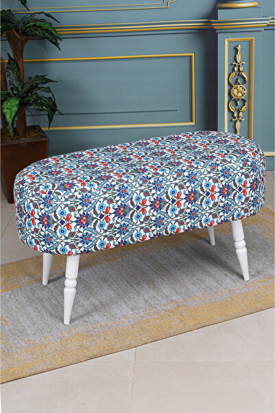 PUFMANYA LUNA MİX ÇİNİ  90 CM LARGE LÜX BEYAZ GÜRGEN AYAKLI BENCH PUF KOLTUK