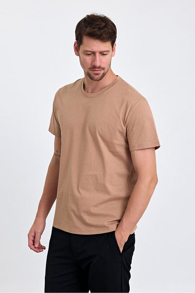 COMBİNE MİCHAİL Ανδρικό T-Shirt Crew Neck Basic Slim Fit - 100% Cotton CARAMEL