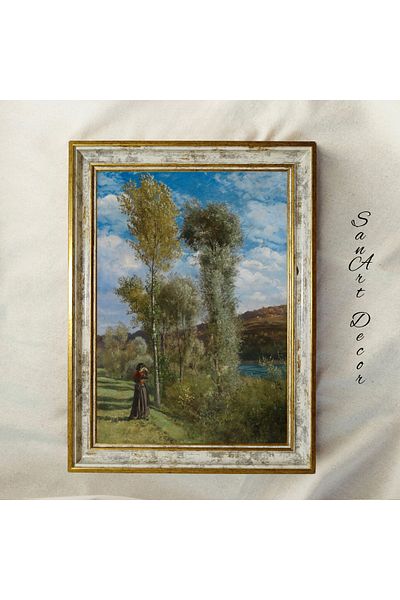 Sanart Pictură de epocă cu cadru, pictură în ulei, pictură înrămată, decor artistic, pictură peisaj