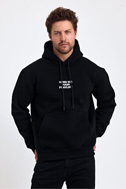 Tarz Cool Ανδρικό κεντημένο φούτερ - με κουκούλα, κορδόνι, κανονική εφαρμογή