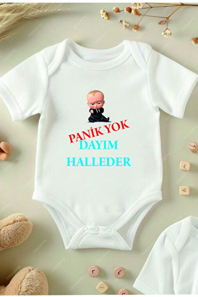 yeşil baskı merkezi Cotton baby bodysuit - No Panic my Uncle Haldere Printed