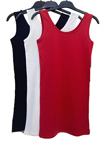 Endies Pack of 3 Black-White-Red Long Basic Cotton Compact Tank Top 30516 - Flexible