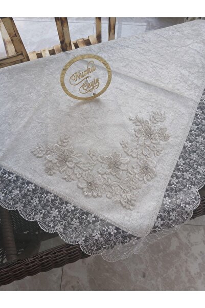 Nurka Çeyiz Çeyizlik Hediyelik Gelin Veya Damat Için Beyaz Kadife Nişan Söz Bohçası / Dört Kenarı Lüx Güpürlü