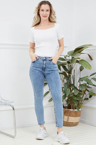 Go Veform ZN5111 Model Pantaloni de damă slim fit albaștri din denim