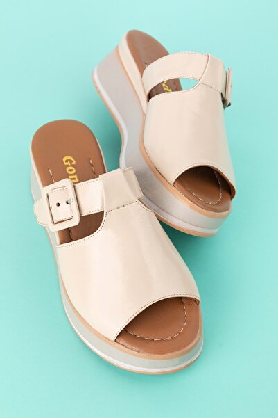 Gondol Γυναικείες Παντόφλες Πλατφόρμας Γνήσιο Δερμάτινο Χρώμα Mlk.5224