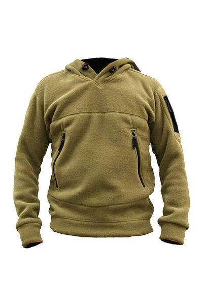 GENIUS STORE Men's Fleece Outdoor Hoodie Beige Kombat Tactical Pocket Fleece