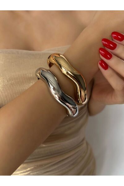 Brethils Çelik Kelepçe Bold 14k Altın Kaplama Kalın Bileklik Çelik