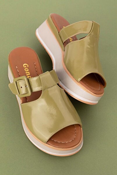 Gondol Kadın Hakiki Deri Platform Tabanlı Renkli Terlik Mlk.5224