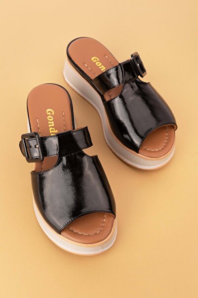 Gondol Kadın Hakiki Deri Platform Tabanlı Renkli Terlik Mlk.5224