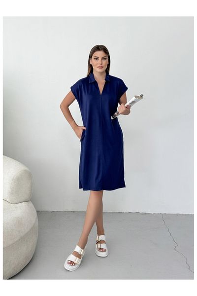 Elif Özbey Butik Φόρεμα Polo με λαιμόκοψη Navy Blue Modal
