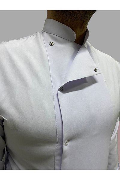 Kawork White Chef Long Sleeve Staff Apron with Snap Fasteners