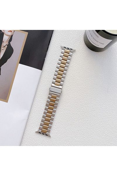 Bushco Store ساعة أبل روز ذهبي-فضي سلك فولاذي 38-40-41 ملم