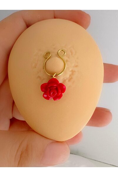 Arescollection Delik gerektirmeyen ( deliksiz) sıkıştırma güllü fake meme ucu nipple piercing(2 adet)