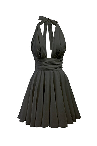 TARA COŞKUNTUNCEL Boyundan Bağlamalı Drape Detaylı Kloş Mini Elbise