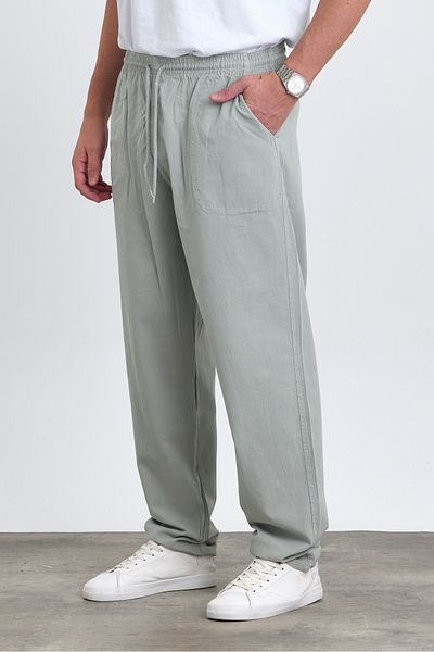 COMBİNE MİCHAİL Men's Gray Linen Blended Baggy Fit Trousers