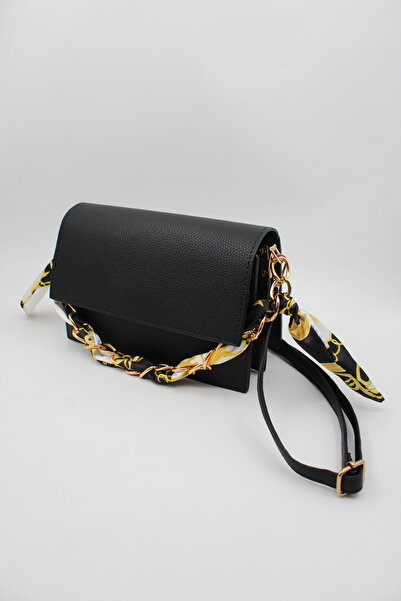 LASSO Eșarfă neagră de damă, cu capac cu magnet, geantă cu curea de umăr