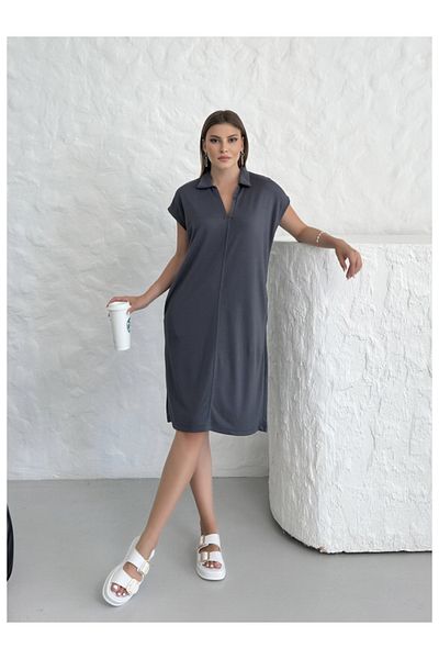 Elif Özbey Butik Φόρεμα Modal Polo Collar Anthracite