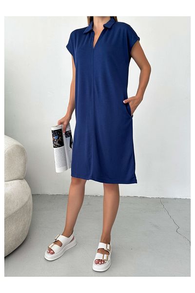 Elif Özbey Butik Φόρεμα Polo με λαιμόκοψη Navy Blue Modal
