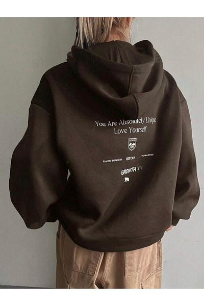 CAST COLLECTİON Кафяв оувърсайз суитшърт - Calm Written