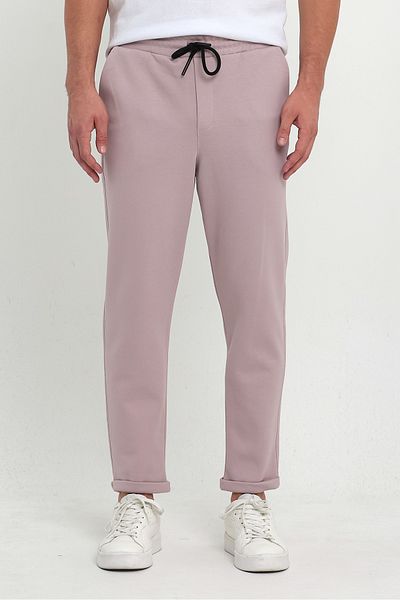 COMBİNE MİCHAİL Pantaloni de jogger pentru bărbați - bumbac, talie elastică, șnur, model lacos, PUDRĂ
